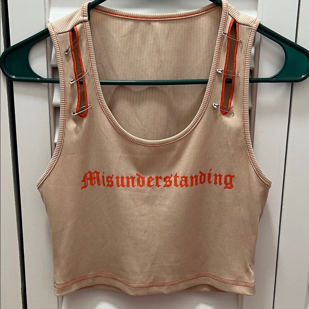 SHEIN Beige Crop Top with Orange Accents